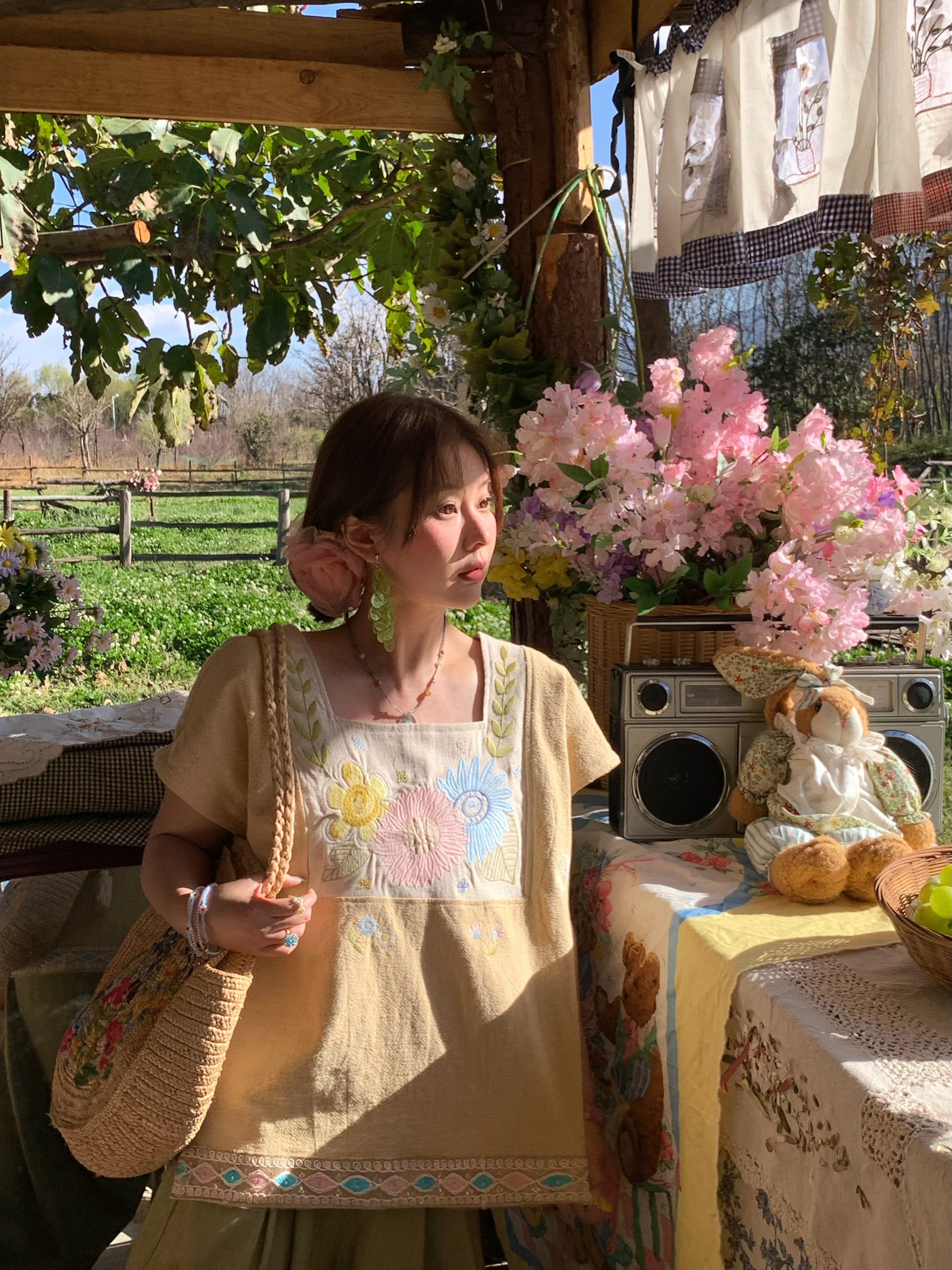 Vintage Wheat Field Dream Embroidered Linen Cotton Short Sleeve Square Neck Top Women's Summer T-Shirt Blouse Y2K Style Vintage Wheat Field Dream Embroidered Linen Cotton Short Sleeve Square Neck Top Women's Summer T-Shirt Blouse Y2K Style