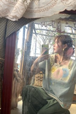 Vintage Wheat Field Dream Embroidered Linen Cotton Short Sleeve Square Neck Top Women's Summer T-Shirt Blouse Y2K Style