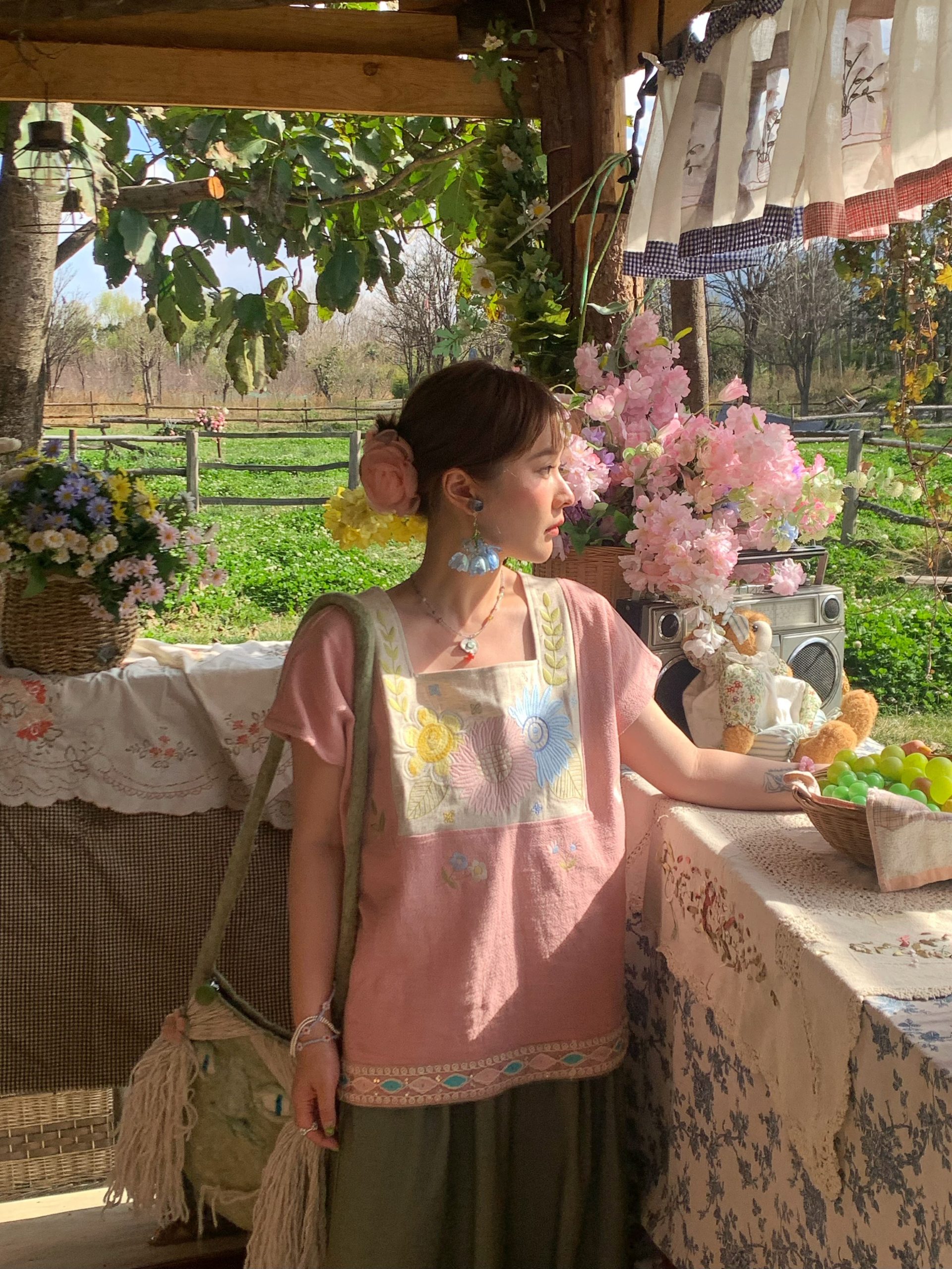 Vintage Wheat Field Dream Embroidered Linen Cotton Short Sleeve Square Neck Top Women's Summer T-Shirt Blouse Y2K Style Vintage Wheat Field Dream Embroidered Linen Cotton Short Sleeve Square Neck Top Women's Summer T-Shirt Blouse Y2K Style