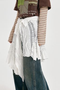 Vintage White Lace Irregular Hem Skirt for Women, Adjustable Straps, Versatile Layering Piece, Perfect for 90s and Y2K Style