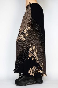 Wabi-Sabi Solitary Flower Printed Long Skirt - Women's Low Waist Mid-Length Straight Vintage Floral Skirt, Boho Chic Style