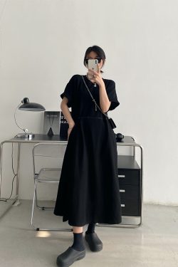 Waist-Cinching Buttoned T-Shirt Dress for Women - Casual Split Design, Short Sleeve, Loose Fit, Spring/Summer Grapefruit Style