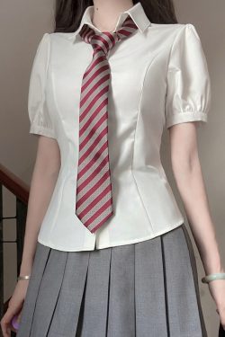 Waist-Cinching Long Sleeve & Short Sleeve Shirt, College Style, Slim Fit Women's Top, Sexy Senior Sister Design