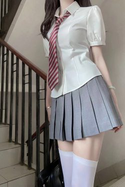 Waist-Cinching Long Sleeve & Short Sleeve Shirt, College Style, Slim Fit Women's Top, Sexy Senior Sister Design