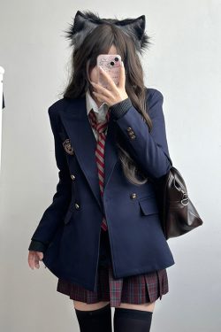 Waist-Cinching Slim Fit Pudding Bear JK Uniform Jacket - Female Academy Style 2025, Trendy Korean Style Fashion