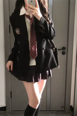 Waist-Cinching Slim Fit Pudding Bear JK Uniform Jacket - Female Academy Style 2025, Trendy Korean Style Fashion