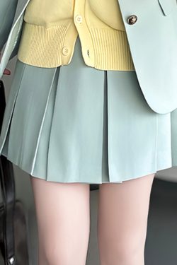 Waist-Defined Blazer Set in Ice Moss - Women's JK Uniform Style for Spring College Looks - Trendy Pudding Bear Design
