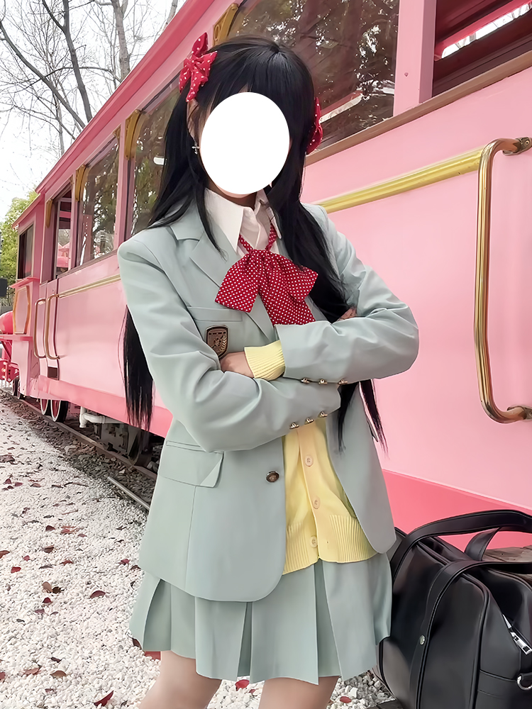 Waist-Defined Blazer Set in Ice Moss - Women's JK Uniform Style for Spring College Looks - Trendy Pudding Bear Design Waist-Defined Blazer Set in Ice Moss - Women's JK Uniform Style for Spring College Looks - Trendy Pudding Bear Design