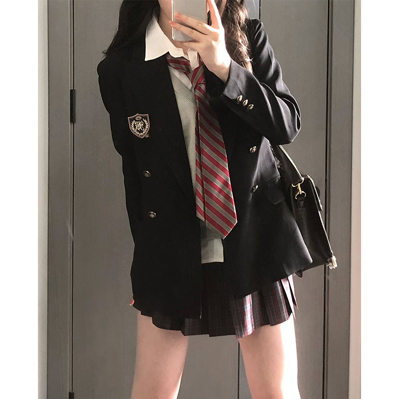 Waist-Defined Slimming JK Uniform Set for Women - Pudding Bear College Style Jacket & Skirt Outfit Waist-Defined Slimming JK Uniform Set for Women - Pudding Bear College Style Jacket & Skirt Outfit