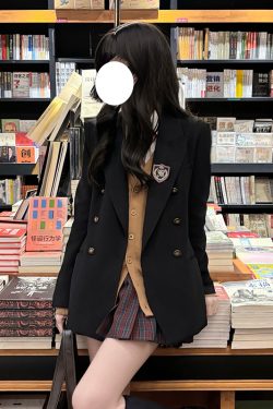 Waist-Defined Slimming JK Uniform Set for Women - Pudding Bear College Style Jacket & Skirt Outfit