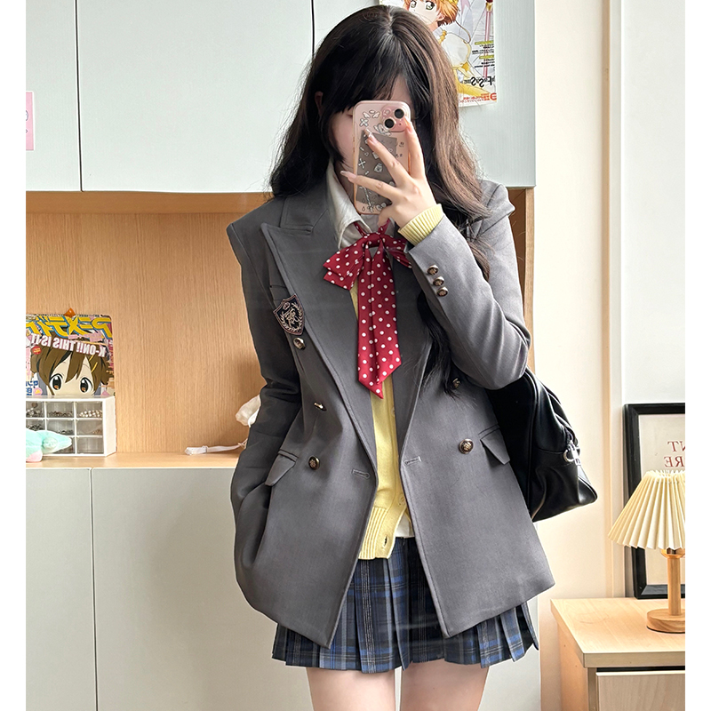 Waist-Defined Slimming JK Uniform Set for Women - Pudding Bear College Style Jacket & Skirt Outfit Waist-Defined Slimming JK Uniform Set for Women - Pudding Bear College Style Jacket & Skirt Outfit