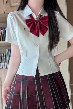 Waist-Defining Pudding Bear JK Uniform Shirt in Sweet and Spicy School Style for Y2K Fashion Lovers