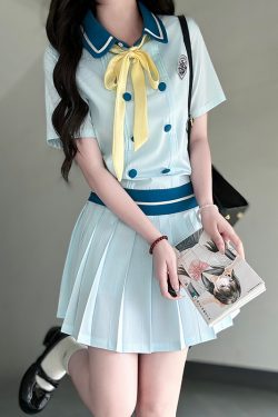 Waist-Defining Slimming Girl's Summer Dress - Sea Patrol Girl Pudding Bear JK Uniform College Style Fashion