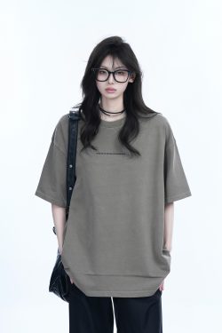 Washed Distressed Short Sleeve T-Shirt for Women - American Street Style with Unique Loose Round Neck