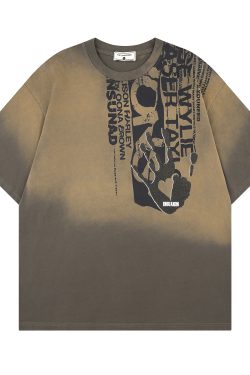 Washed Gradient Short Sleeve T-Shirt for Women - Loose Fit, Trendy American High Street Style, Casual Graphic Tee