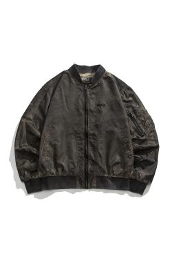 Wasteland Style Flight Jacket - Unisex Loose Baseball Jacket in Dirty Color, American Streetwear for Couples, Trendy 90s Fashion