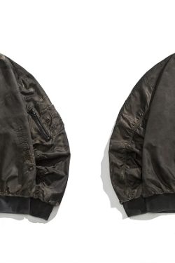 Wasteland Style Flight Jacket - Unisex Loose Baseball Jacket in Dirty Color, American Streetwear for Couples, Trendy 90s Fashion