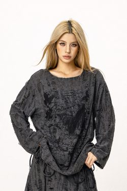 Wasteland Style Ripped Hoodie - Long Sleeve Drawstring Jazz Dance Top for Hot Girls - Casual Loose Fit