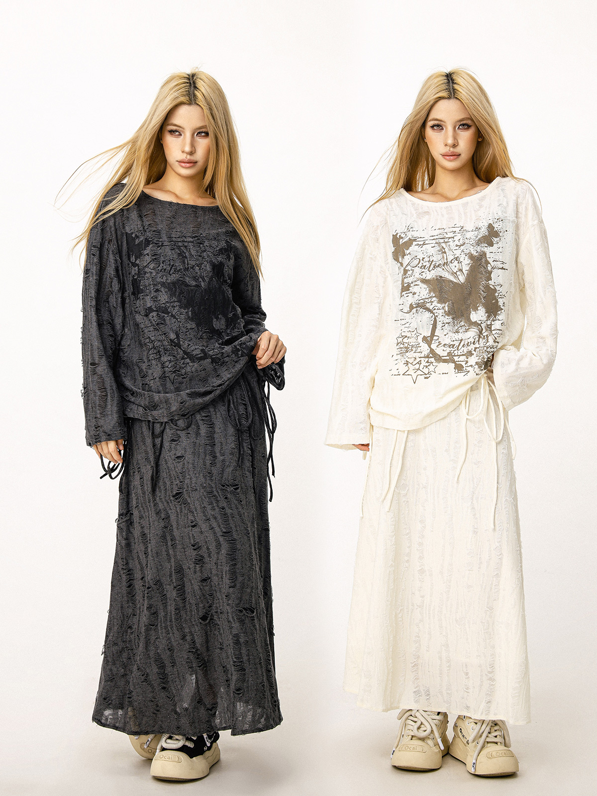 Wasteland Style Ripped Hoodie - Long Sleeve Drawstring Jazz Dance Top for Hot Girls - Casual Loose Fit Wasteland Style Ripped Hoodie - Long Sleeve Drawstring Jazz Dance Top for Hot Girls - Casual Loose Fit