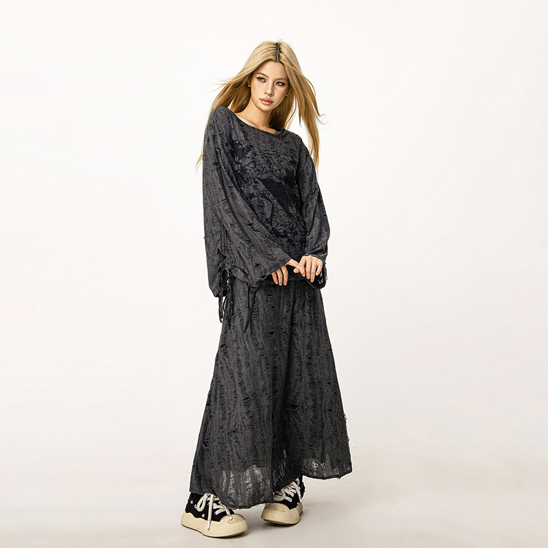 Wasteland Style Ripped Hoodie - Long Sleeve Drawstring Jazz Dance Top for Hot Girls - Casual Loose Fit Wasteland Style Ripped Hoodie - Long Sleeve Drawstring Jazz Dance Top for Hot Girls - Casual Loose Fit