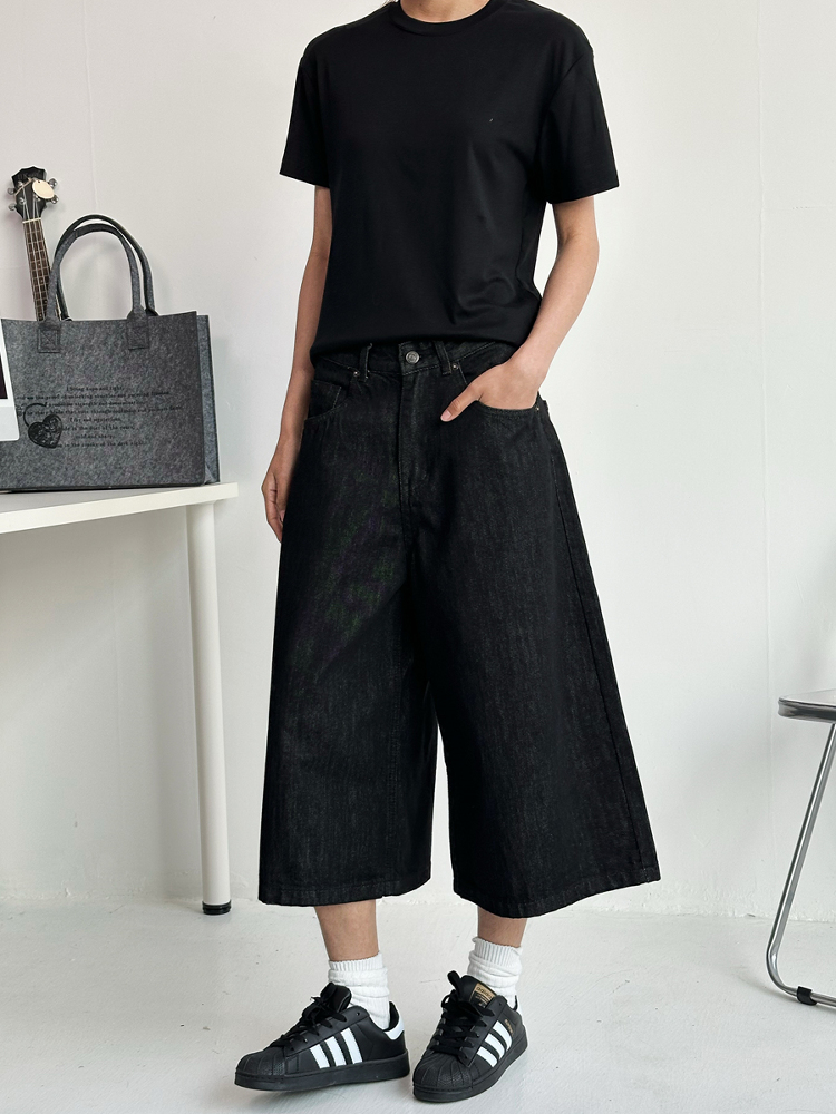 Water-Washed Denim Men's Straight-Leg Shorts - 2025 American Style Seven-Point Pants for Casual Summer Fashion Water-Washed Denim Men's Straight-Leg Shorts - 2025 American Style Seven-Point Pants for Casual Summer Fashion