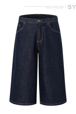 Water-Washed Denim Men's Straight-Leg Shorts - 2025 American Style Seven-Point Pants for Casual Summer Fashion