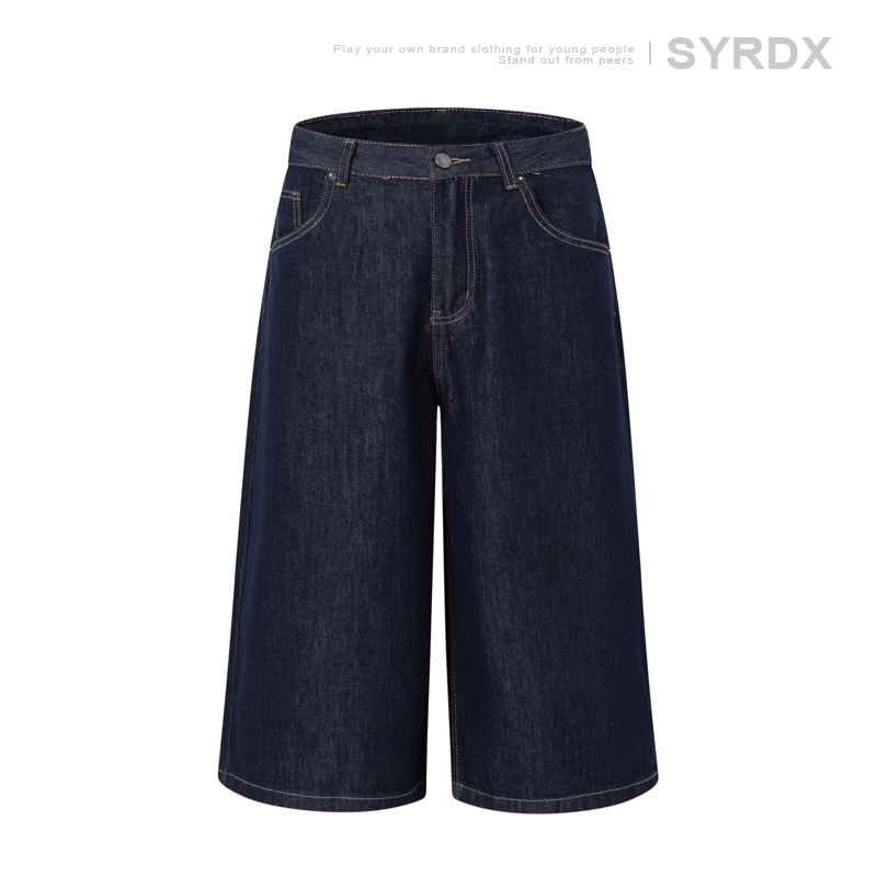 Water-Washed Denim Men's Straight-Leg Shorts - 2025 American Style Seven-Point Pants for Casual Summer Fashion Water-Washed Denim Men's Straight-Leg Shorts - 2025 American Style Seven-Point Pants for Casual Summer Fashion