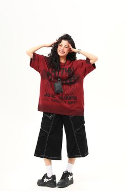 Water-Washed Heavyweight Red Short-Sleeve T-Shirt for Men and Women - American Street Style Trendy Couple Top, Summer Fashion Essential