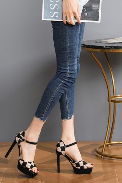 Waterproof Color-Blocking High Heel Sandals for Women - Super High 12CM Platform One-Strap Shoes - Summer 2025 Fashion