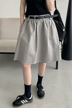 White A-Line Half Skirt with Belt for Women - Summer Mid-Length Skirt, Hip-Covering Slim Fit, Trendy Sun Grapefruit Style