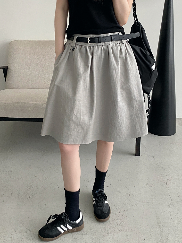 White A-Line Half Skirt with Belt for Women - Summer Mid-Length Skirt, Hip-Covering Slim Fit, Trendy Sun Grapefruit Style White A-Line Half Skirt with Belt for Women - Summer Mid-Length Skirt, Hip-Covering Slim Fit, Trendy Sun Grapefruit Style