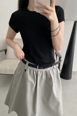 White A-Line Half Skirt with Belt for Women - Summer Mid-Length Skirt, Hip-Covering Slim Fit, Trendy Sun Grapefruit Style