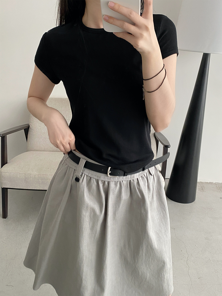 White A-Line Half Skirt with Belt for Women - Summer Mid-Length Skirt, Hip-Covering Slim Fit, Trendy Sun Grapefruit Style White A-Line Half Skirt with Belt for Women - Summer Mid-Length Skirt, Hip-Covering Slim Fit, Trendy Sun Grapefruit Style