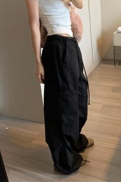 White Cargo Pants for Women - Loose Straight Wide-Leg Design with Drawstring, Versatile Sports Casual Parachute Style