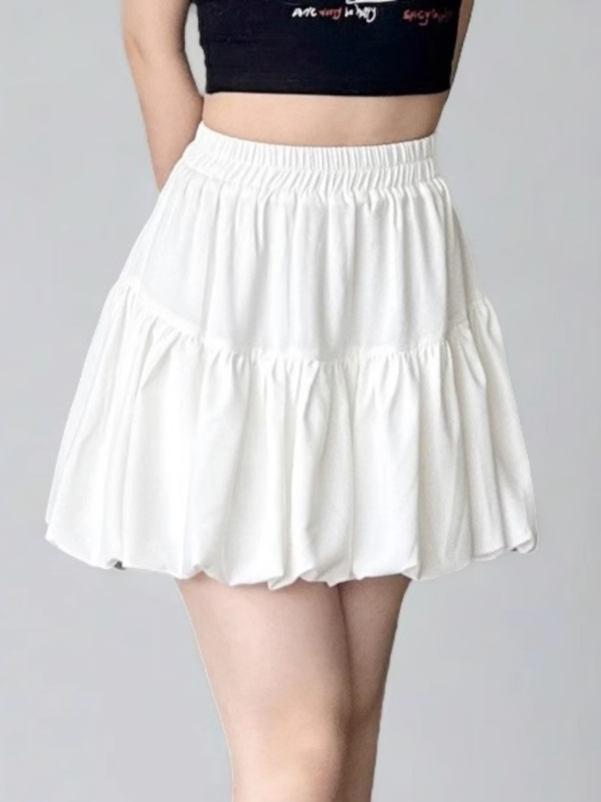 White Cloud A-Line Skirt with Anti-Exposure Lining, Floral Jellyfish Design, Summer Lantern Style, Age-Reducing Short Skirt for 25+ White Cloud A-Line Skirt with Anti-Exposure Lining, Floral Jellyfish Design, Summer Lantern Style, Age-Reducing Short Skirt for 25+