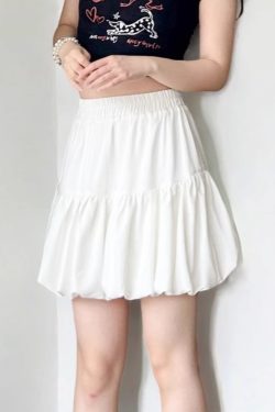 White Cloud A-Line Skirt with Anti-Exposure Lining, Floral Jellyfish Design, Summer Lantern Style, Age-Reducing Short Skirt for 25+