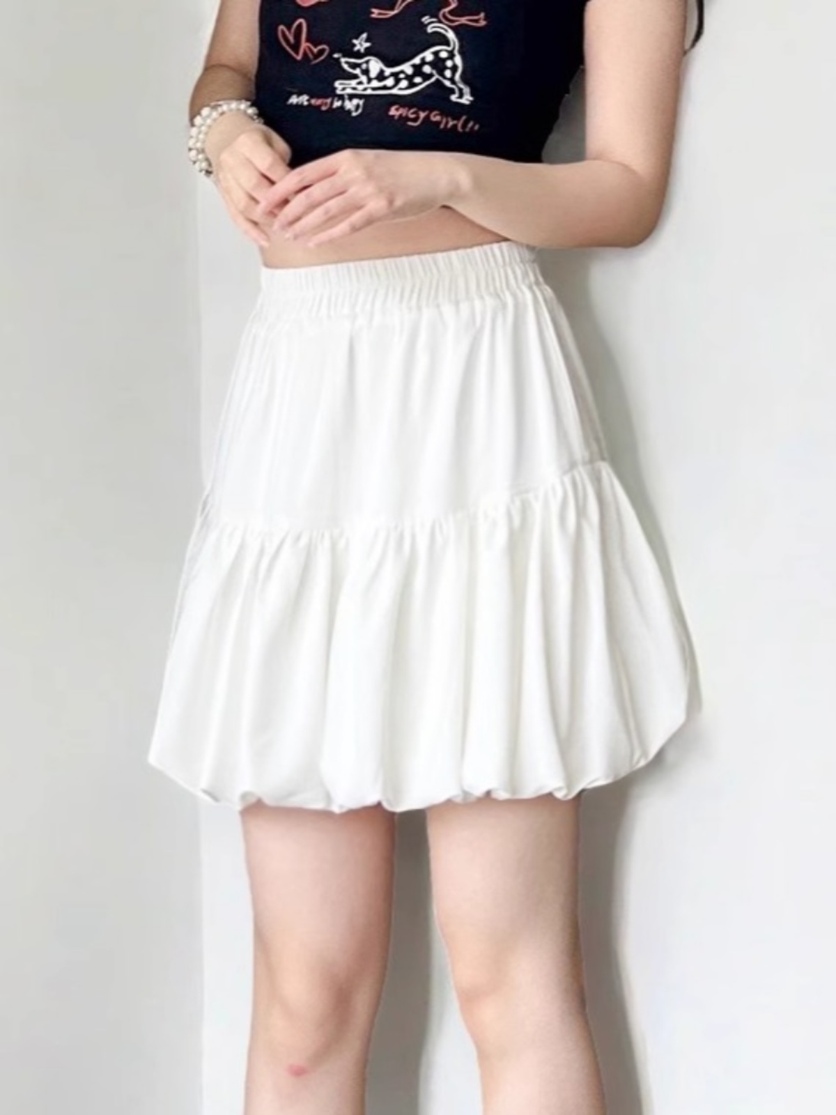 White Cloud A-Line Skirt with Anti-Exposure Lining, Floral Jellyfish Design, Summer Lantern Style, Age-Reducing Short Skirt for 25+ White Cloud A-Line Skirt with Anti-Exposure Lining, Floral Jellyfish Design, Summer Lantern Style, Age-Reducing Short Skirt for 25+