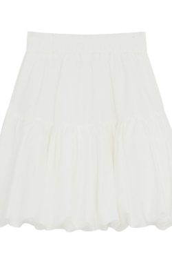 White Cloud A-Line Skirt with Anti-Exposure Lining, Floral Jellyfish Design, Summer Lantern Style, Age-Reducing Short Skirt for 25+