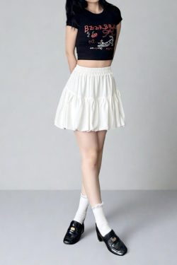 White Cloud A-Line Skirt with Anti-Exposure Lining, Floral Jellyfish Design, Summer Lantern Style, Age-Reducing Short Skirt for 25+