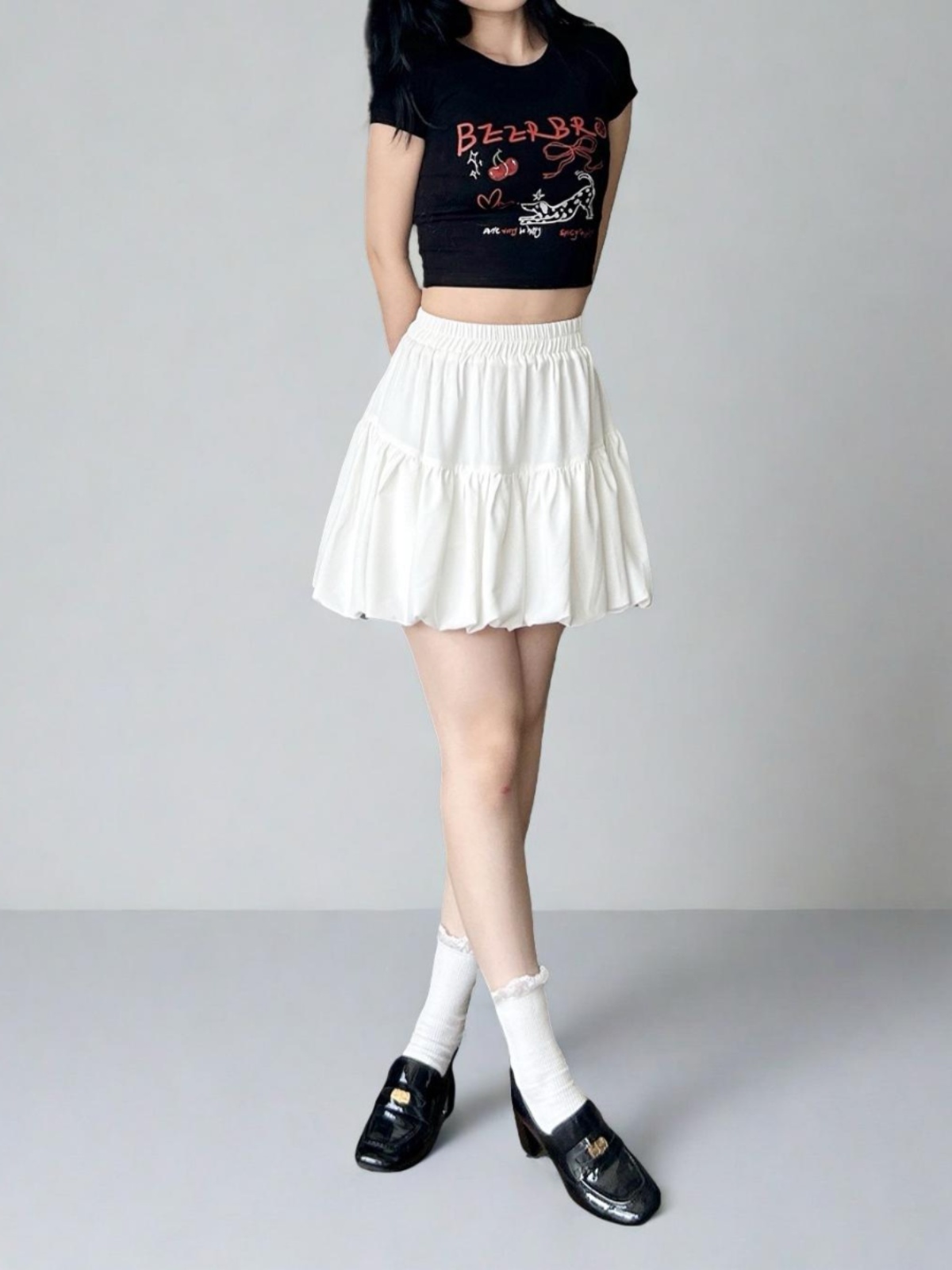 White Cloud A-Line Skirt with Anti-Exposure Lining, Floral Jellyfish Design, Summer Lantern Style, Age-Reducing Short Skirt for 25+ White Cloud A-Line Skirt with Anti-Exposure Lining, Floral Jellyfish Design, Summer Lantern Style, Age-Reducing Short Skirt for 25+