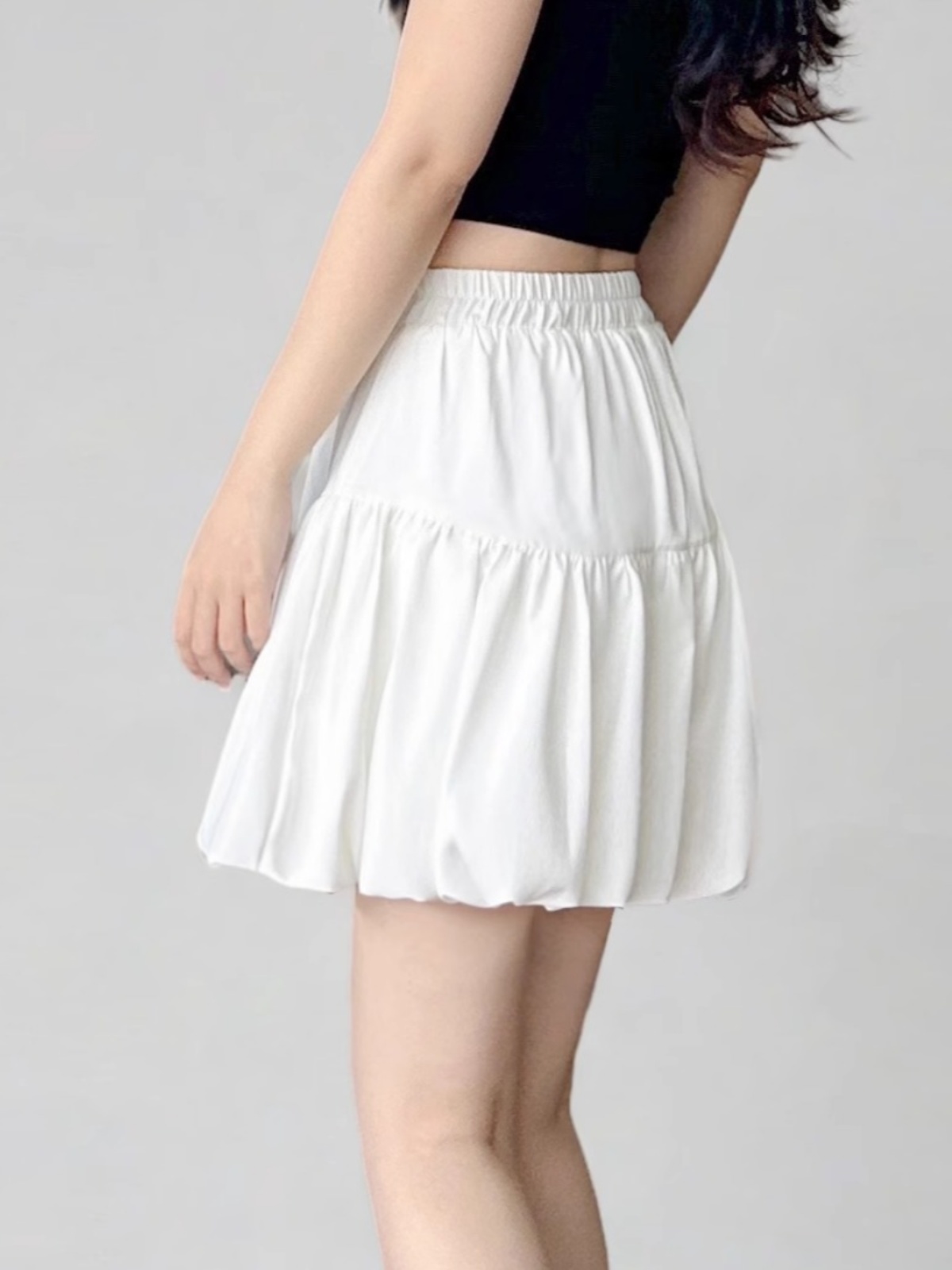 White Cloud A-Line Skirt with Anti-Exposure Lining, Floral Jellyfish Design, Summer Lantern Style, Age-Reducing Short Skirt for 25+ White Cloud A-Line Skirt with Anti-Exposure Lining, Floral Jellyfish Design, Summer Lantern Style, Age-Reducing Short Skirt for 25+