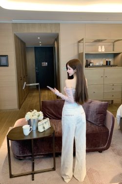 White Denim Embroidered Wide-Leg Pants - Heavy-Duty Internet Celebrity Style for Trendy 90s and Y2K Fashion