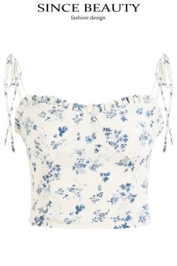 White Floral Ruffled Slim Fit Camisole Top - 2025 French Style Women's Fashion, Unique Design, Perfect for Spring & Summer