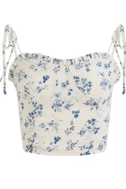 White Floral Ruffled Slim Fit Camisole Top - 2025 French Style Women's Fashion, Unique Design, Perfect for Spring & Summer