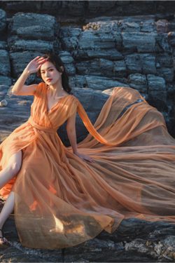 White Flowing Long Dress with Straps - Floor-Length Ethereal Wedding & Beach Dress for Seaside Photos, Boho Style