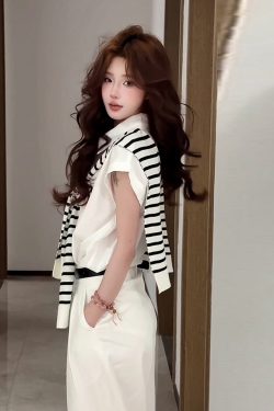 White Flutter Sleeve Short Sleeve Shirt for Women - French Style Summer Shawl Jacket, Loose Slimming Two-Piece Set, Trendy Fashion Top