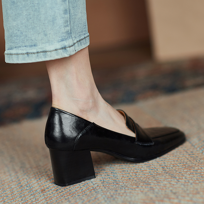 White Genuine Leather Square-Toe Chunky High Heel Loafers for Women - Stylish Italian Flats for Modern Fashionistas White Genuine Leather Square-Toe Chunky High Heel Loafers for Women - Stylish Italian Flats for Modern Fashionistas