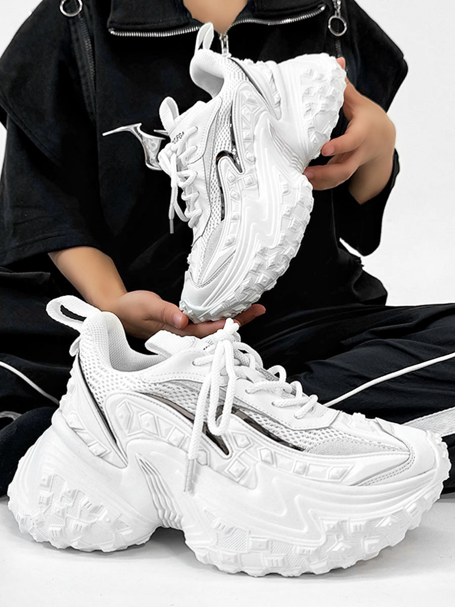 White Height-Increasing Mech Dad Shoes for Men and Women - Paris Street Style Trendy Niche Couple Shoes with Durable Sole White Height-Increasing Mech Dad Shoes for Men and Women - Paris Street Style Trendy Niche Couple Shoes with Durable Sole