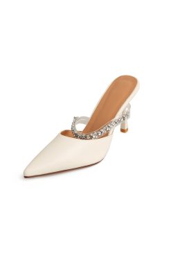 White High-Heeled Sandals for Women with Single Strap and Rhinestone Accent - Stylish Summer Footwear