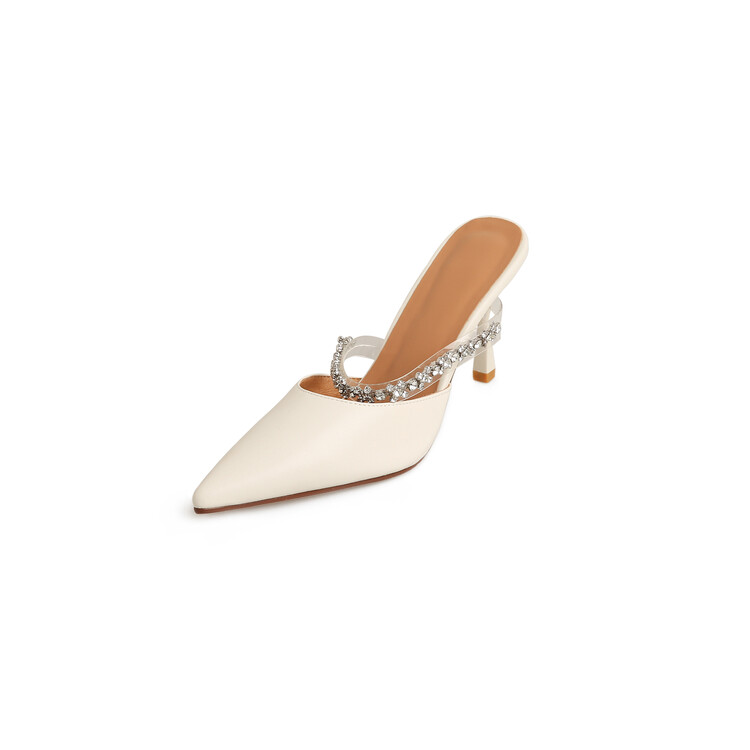 White High-Heeled Sandals for Women with Single Strap and Rhinestone Accent - Stylish Summer Footwear White High-Heeled Sandals for Women with Single Strap and Rhinestone Accent - Stylish Summer Footwear